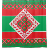 Letse folkkunst rood en groen geometrisch Medallio Douchegordijn (Voorkant)