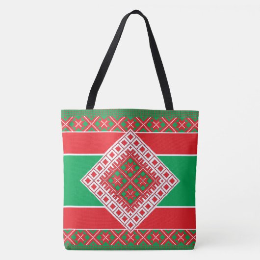 Letse folkkunst rood en groen geometrisch Medallio Tote Bag (Voorkant)