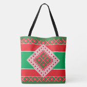 Letse folkkunst rood en groen geometrisch Medallio Tote Bag (Achterkant)