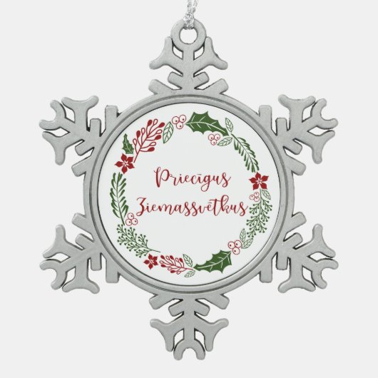 Letse kerst met Merry, Priecīgus Ziemassvētkus Tin Sneeuwvlok Ornament (Voorkant)