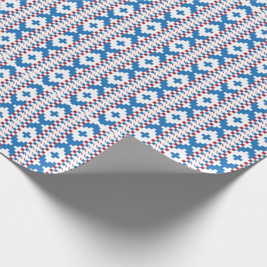 Letse oude borden blauw, rood, witte volkskunst cadeaupapier (Hoek)