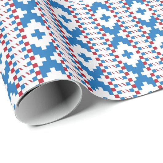 Letse oude borden blauw, rood, witte volkskunst cadeaupapier (Rol Hoek)