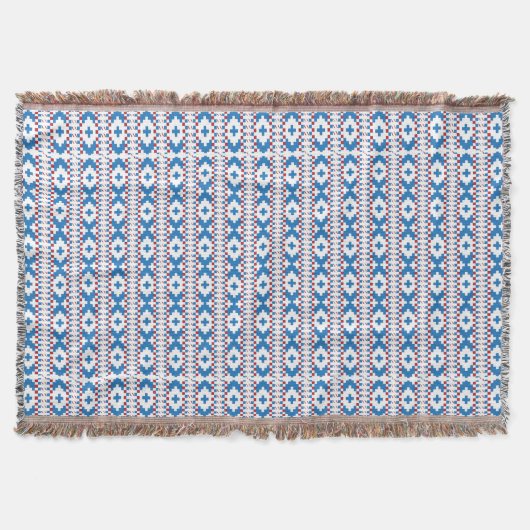 Letse oude borden blauw, rood, witte volkskunst deken (Voorkant)