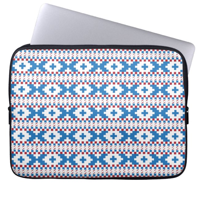 Letse oude borden blauw, rood, witte volkskunst laptop sleeve (Voorkant)