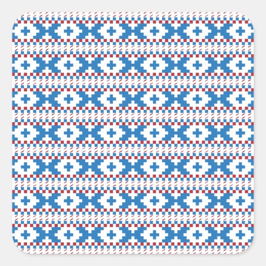 Letse oude borden blauw, rood, witte volkskunst vierkante sticker (Voorkant)