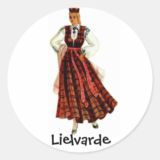 Letse regionale kostuum voor Lielvarde Ronde Sticker (Voorkant)