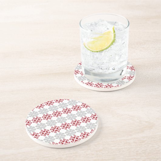 Letse rode en grijze geometrische maan kruis zandsteen onderzetter (Zijkant)