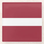 Letse vlag glazen onderzetter<br><div class="desc">Patriottische vlag van Letland.</div>