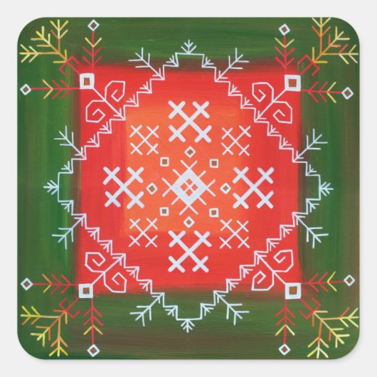  Letse volkskunst met symbolen olieverschilderen Vierkante Sticker (Voorkant)