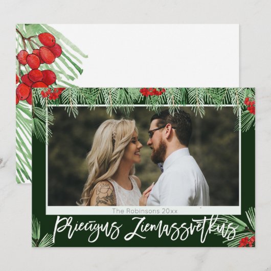 Letse Waterverf Priecigus Ziemassvetkus Foto (Voorkant / Achterkant)