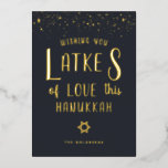 Letten van de liefde | Wenskaart Hanukkah Folie Feestdagenkaart<br><div class="desc">Hanukkah... Het festival van de lichten is hier. Licht de menorah aan, speel met het droesdel en feast op latkes en sufganiyot. Viel de geest van Hanukkah met vrienden, familie. Voeg uw douanetekst aan dit ontwerp toe door de "Edit this design sjabloon"vakjes op de rechterkant van het punt te gebruiken...</div>