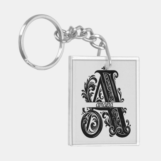 Letter A, aangepaste naam monogrammed Sleutelhanger (Voorkant Links)