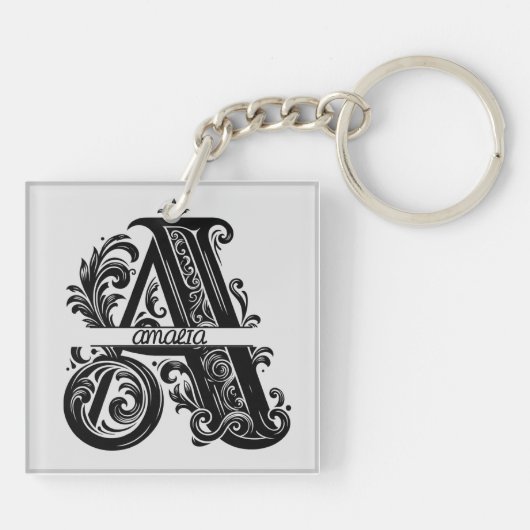 Letter A, aangepaste naam monogrammed Sleutelhanger (Achterkant)