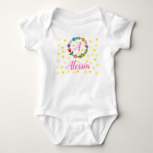 Letter A, Alessia, Bodysuit, Flowers en Stars Romper (Voorkant)