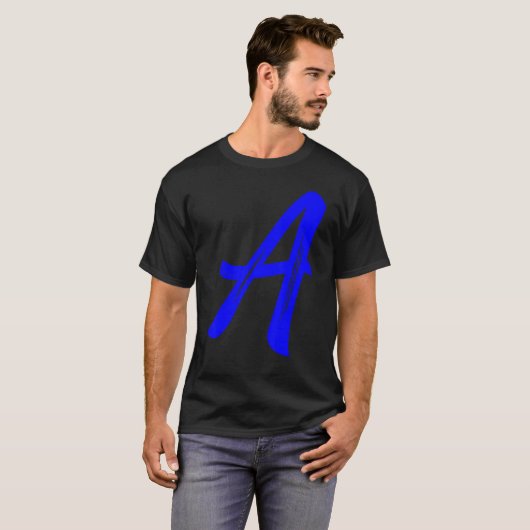 Letter A Alphabet Large Blue Graphic Initial T-shirt (Voorkant volledig)
