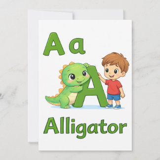 Letter A Alphabet Postcard – A is for Alligator Kaart