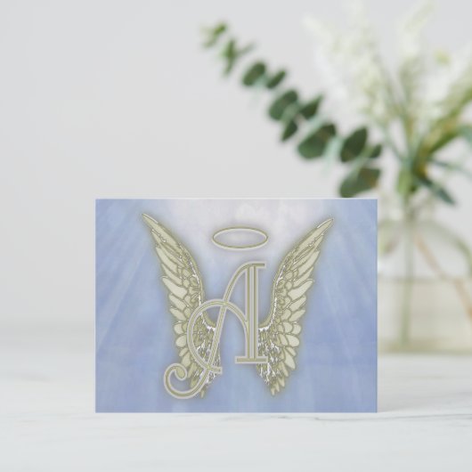Letter A Angel Monogram Briefkaart (Staand voorkant)