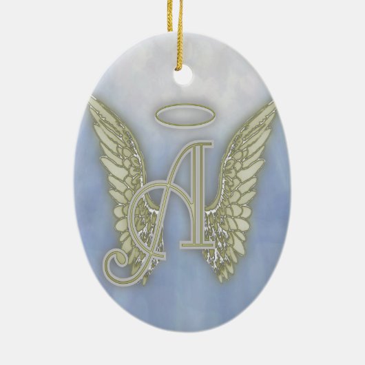 Letter A Angel Monogram Keramisch Ornament (Achterkant)