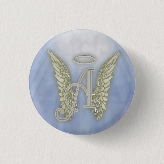 Letter A Angel Monogram Ronde Button 3,2 Cm (Voorkant)
