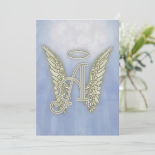 Letter A Angel Monogram Uitnodiging (Staand voorkant)