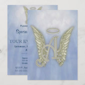 Letter A Angel Monogram Uitnodiging (Voorkant / Achterkant)