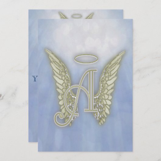Letter A Angel Monogram Uitnodiging (Voorkant / Achterkant)