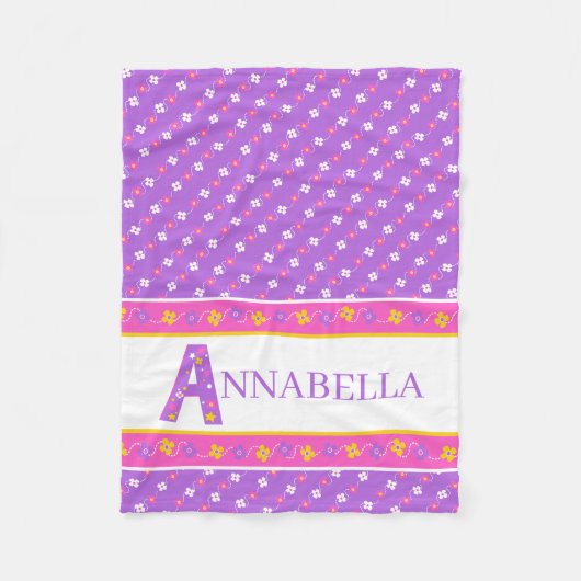 Letter A Annabella roze gele paarse bloemster Fleece Deken (Voorkant)