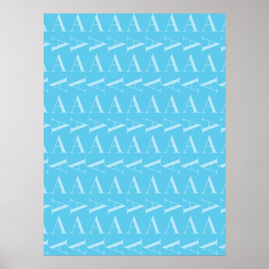 Letter A - Aqua Blue Monogram Initiaal Poster (Voorkant)