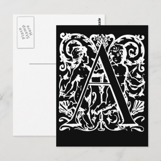 Letter A Black and White Monogram-kaarten Briefkaart (Voorkant / Achterkant)