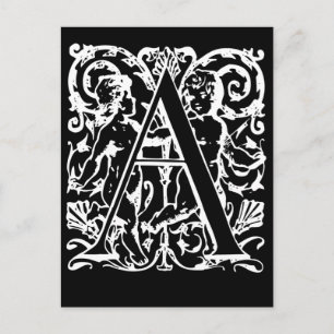 Letter A Black and White Monogram-kaarten Briefkaart