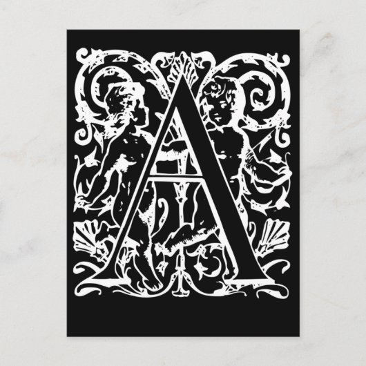 Letter A Black and White Monogram-kaarten Briefkaart (Voorkant)