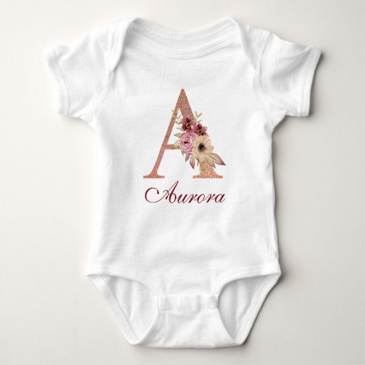 Letter A Bloem Roze Goud Monogram Romper (Voorkant)