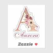 Letter A Bloem Roze Gouden Monogram Baby Shower Sticker (Vel)