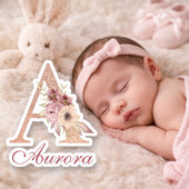 Letter A Bloem Roze Gouden Monogram Sticker