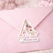 Letter A Bloem Roze Gouden Monogram Sticker