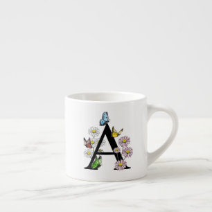 Letter A Bloem Vlinder Monogram Initiaal    Espresso Kop