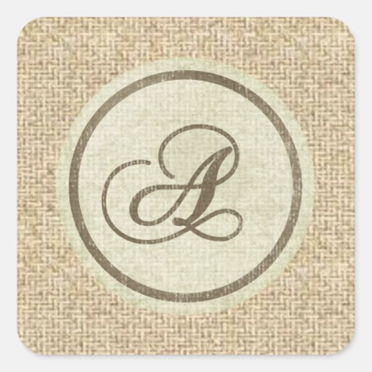 Letter A burlap-stickers Vierkante Sticker (Voorkant)