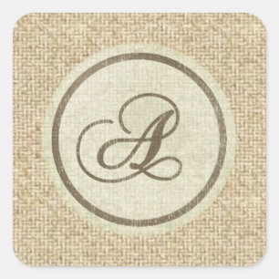 Letter A burlap-stickers Vierkante Sticker