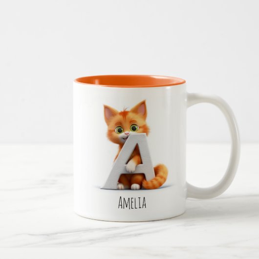 Letter A Cat Alfabet Monogram Koffie Mok (Rechts)