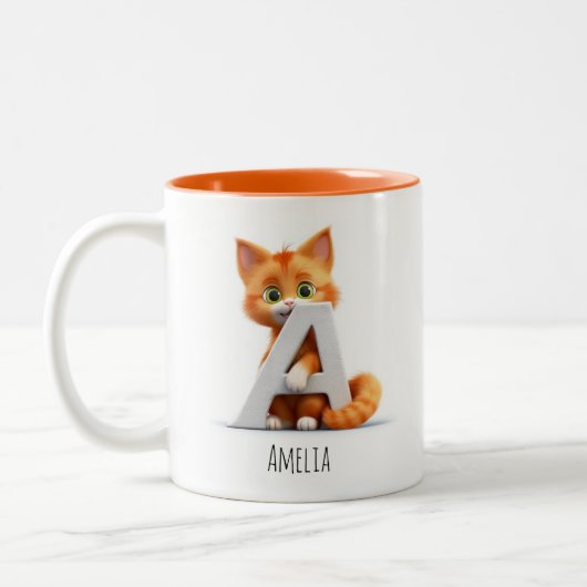 Letter A Cat Alfabet Monogram Koffie Mok (Links)