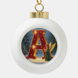 Letter A Christmas Angel Personalized Initial Keramische Bal Ornament