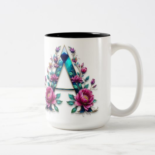 Letter A Coffee Mok – Floral Design voor Gifting (Rechts)