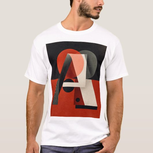 Letter A – Constructivist Geometry on Textured Red T-shirt (Voorkant)