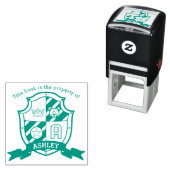 Letter A crest aangepaste naam beer kinder bibliot Zelfinktende Stempel (In situ)