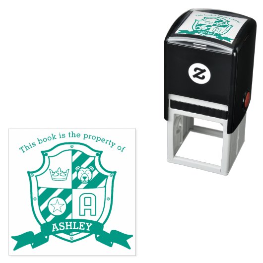 Letter A crest aangepaste naam beer kinder bibliot Zelfinktende Stempel (In situ)