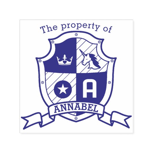 Letter A crest aangepaste naam unicorn kinder bibl Zelfinktende Stempel (Design)