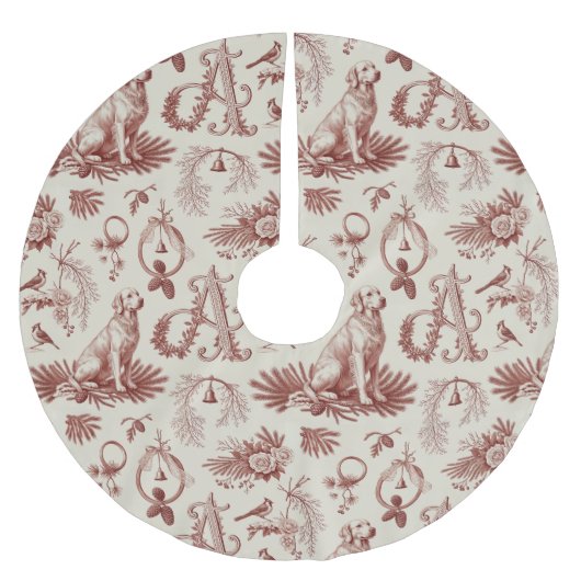 Letter A Dog Christmas Tree Skirt Holiday Kerstboom Rok (Voorkant)