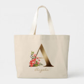 Letter A Elegant Floral Gold Monogram Grote Tote Bag (Achterkant)