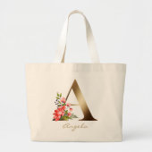 Letter A Elegant Floral Gold Monogram Grote Tote Bag (Voorkant)