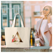 Letter A Elegant Floral Gold Monogram Grote Tote Bag